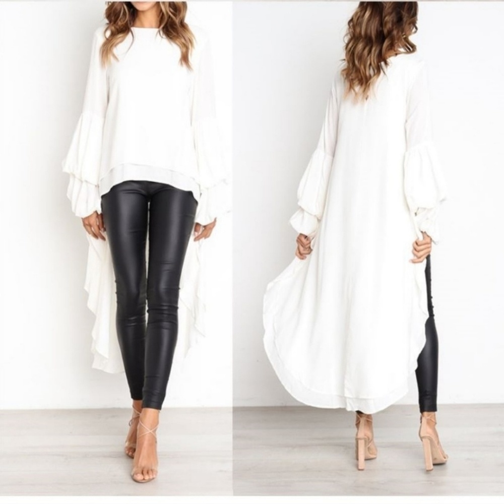 NWT White Dip Hem Long Tail Blouse - Picture 1 of 8